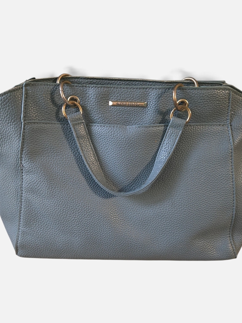 Pebbled Leather Tote in Slate Gray with Gold Hardware